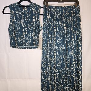 Women's Teal Floral Two-Piece Pantsuit by Love Poem